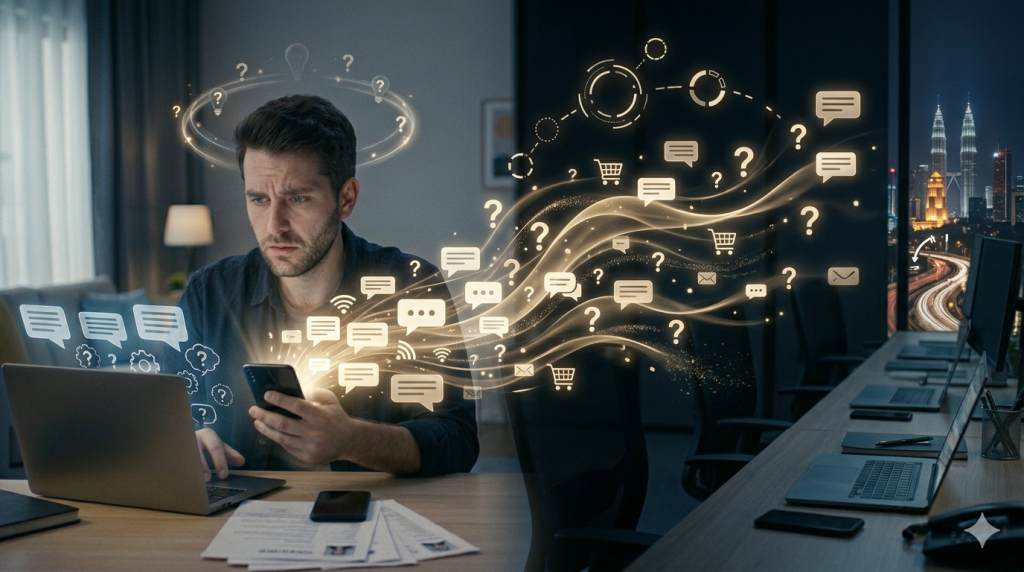 commercial scene illustrating revenue loss caused by delayed manual customer responses and lack of automation in modern e-commerce operations.