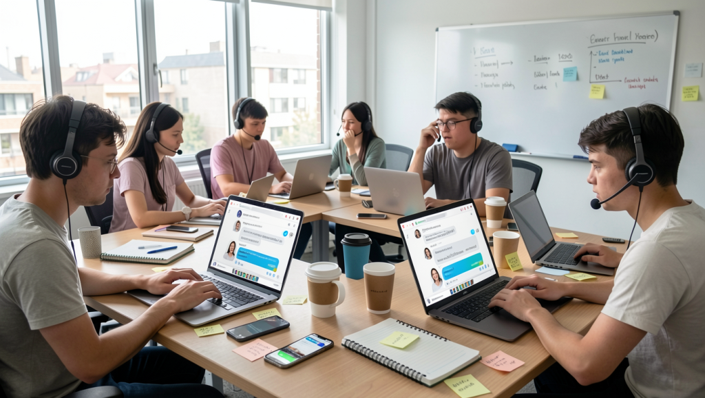 modern customer support office scene illustrating team confusion caused by a lack of centralized visibility.