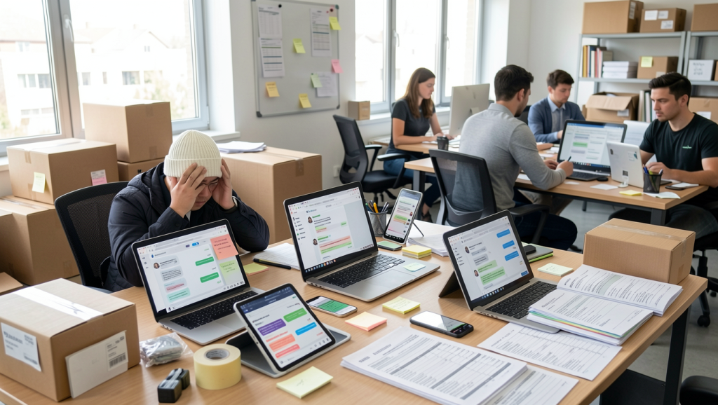 modern e-commerce workspace showing the pressure of scaling through manual work.